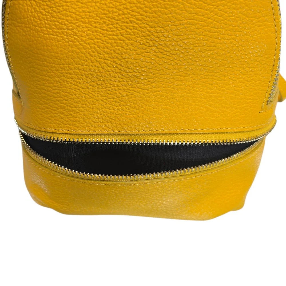 Vera Pelle Yellow Pebbled Leather Convertible Mini Backpack Crossbody Made Italy